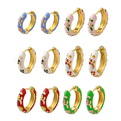 Rack Plating Flower Brass Enamel Hoop Earrings&nbsp;EJEW-H143-13G