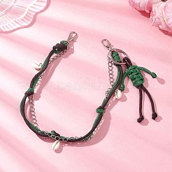 Polyester & Spandex Cord Rope Braided Human & Natural Cowrie Shell Charm Iron Chain Bag Decorative Chains&nbsp;AJEW-BA00173-04