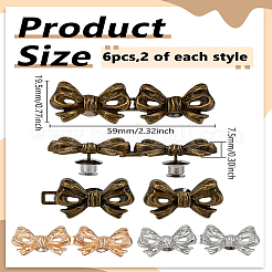 6Pcs 3 Colors Bowknot Shape Alloy Adjustable Jean Button Pins&nbsp;FIND-LP0007-79