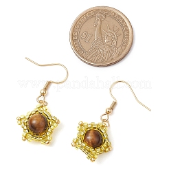 Natural Tiger Eye Star Dangle Earrings&nbsp;EJEW-MZ00354
