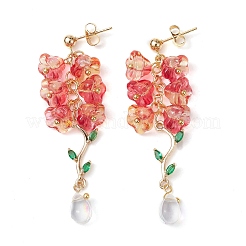 3 Pairs 3 Color Flower of Life Glass Dangle Stud Earrings&nbsp;EJEW-TA00350