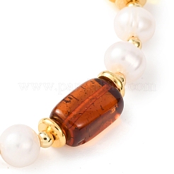 Adjustable Brass Cable Chains & Natural Cultured Freshwater Pearl & Amber Beads Slider Bracelets for Women&nbsp;BJEW-JB13325