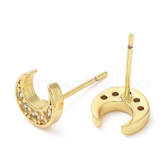 Rack Plating Brass Crescent Moon Stud Earrings with Cubic Zirconia&nbsp;EJEW-D061-16G