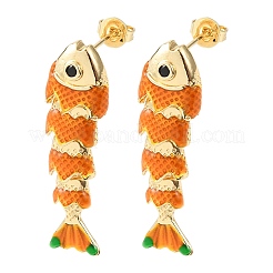 Fish Brass Micro Pave Cubic Zirconia Dangle Stud Earrings&nbsp;EJEW-C174-05G-02