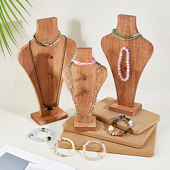 3Pcs 3 Styles Bust Shaped Wood Pendant Necklace Jewely Display Stands&nbsp;ODIS-DC0001-09