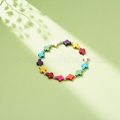 Synthetic Turquoise(Dyed) Cross Beaded Stretch Bracelet&nbsp;BJEW-JB08450-01