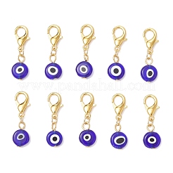10Pcs Flat Round Handmade Evil Eye Lampwork Pendant Decorations&nbsp;HJEW-JM03489-01