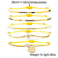 5Pcs 5 Styles Bohemian Glass Seed Bead Braided Beads Bracelets & 304 Stainless Steel Charm Double Layers Bracelets for Women&nbsp;WO6368-1