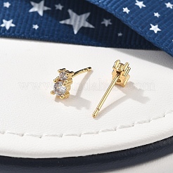 Brass Micro Pave Clear Cubic Zirconia Stud Earrings&nbsp;EJEW-R016-01G-02
