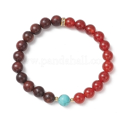 8.5MM Natural Carnelian & Synthetic Turquoise & Wood Round Beaded Stretch Bracelets for Women & Girls&nbsp;BJEW-TA00719