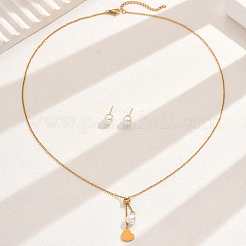 Elegant Stainless Steel Heart & Round Stud Earrings & Necklaces Sets for Women&nbsp;ZZ8361