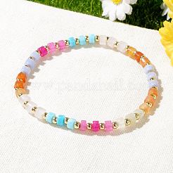 Bohemian Style Natural Aquamarine & Flower Amazonite & Ruby & Amazonite & Rose Quartz & Aventurine Column Beads Stretch Bracelets for Women&nbsp;QH3798
