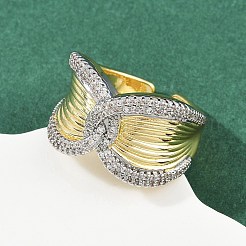 Brass Micro Pave Cubic Zirconia Cuff Rings&nbsp;RJEW-D326-04G