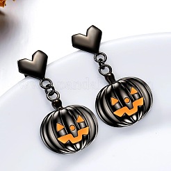 Halloween Pumpkin Alloy Enamel Dangle Stud Earrings&nbsp;FS-WG02254-01