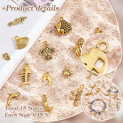 90Pcs 15 Style Tibetan Style Alloy Pendants&nbsp;FIND-PH0017-41