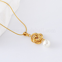3Pcs Stainless Steel Minimalist Floral Twist with White Round Pendant Necklaces for Women&nbsp;KC6984