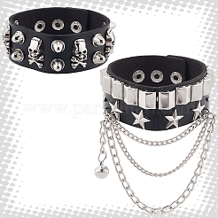 2Pcs 2 Styles Punk Style Imitation Leather Bangles&nbsp;BJEW-CL0001-04B