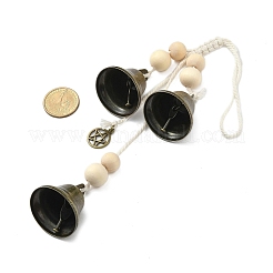 Iron Bell & Alloy Flat Round with Star Pattern Charm Hanging Ornaments&nbsp;HJEW-JM02470