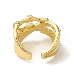 Brass Cubic Zirconia Bamboo Open Cuff Ring&nbsp;RJEW-Z019-01G