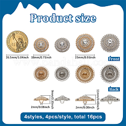 16Pcs 4 Styles 1-Hole Alloy Rhinestone Buttons&nbsp;BUTT-FG0001-49