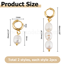 2 Pairs 2 Styles Natural Cultured Freshwater Pearl Teardrop Hoop Earrings&nbsp;EJEW-HS00007