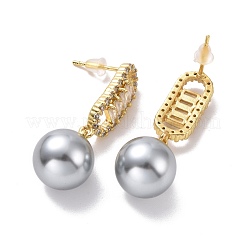 Clear Cubic Zirconia Oval with Plastic Pearl Dangle Stud Earrings&nbsp;EJEW-A072-11LG-B