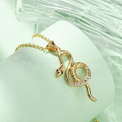 Brass Micro Pave Clear Cubic Zirconia Snake Pendant Necklaces&nbsp;LS-NJEW-S438-02B-G