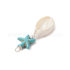 2Pcs 2 Colors Cowrie Shell & Synthetic Turquoise Starfish Pendants&nbsp;PALLOY-JF03407