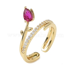 Brass Micro Pave Cubic Zirconia Cuff Open Rings for Women&nbsp;RJEW-L343-05G-01
