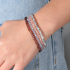 4Pcs Faceted Electroplated Glass Round Beaded Stretch Bracelet Set for Women&nbsp;WGB8DC2-04