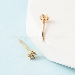 Brass Micro Pave Clear Cubic Zirconia Snowflake Stud Earrings&nbsp;EJEW-L278-01G