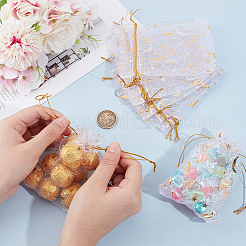 50Pcs Gold Stamping Moon & Star Organza Drawstring Gift Storage Bags&nbsp;OP-BBC0001-03A-01
