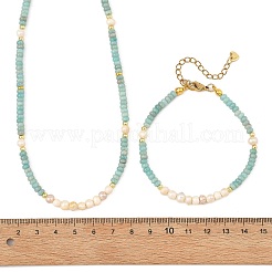 Natural Amazonite & Natural Cultured Freshwater Pearl Bead Bracelets & Necklaces Sets&nbsp;SJEW-JS01386