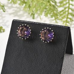 Flat Round Brass Glass Stud Earrings&nbsp;EJEW-G428-01G