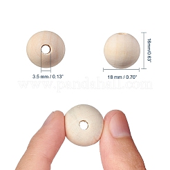 Natural Unfinished Wood Beads&nbsp;WOOD-S651-18mm-LF
