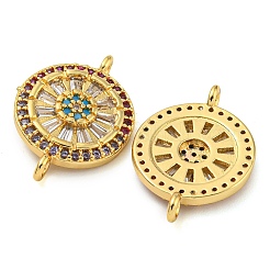 Rack Plating Brass Pave Cubic Zirconia Wheel Connector Charms&nbsp;KK-Z063-28G-02
