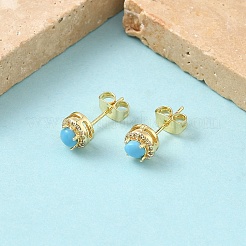Round Brass Micro Pave Clear Cubic Zirconia Stud Earrings&nbsp;EJEW-Z144-13G