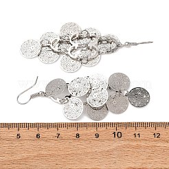 430 Stainless Steel Flat Round Dangle Earrings&nbsp;EJEW-A137-12P
