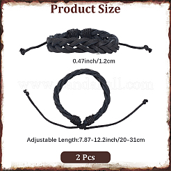 2Pcs PU Leather Cord Braided Bracelets for Men Women&nbsp;BJEW-CL0001-37A