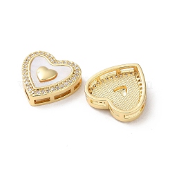 Brass Micro Pave Clear Cubic Zirconia Heart Multi-Strand Links&nbsp;KK-B083-14G