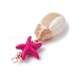 Synthetic Turquoise Bead with Natural Mixed Cowrie Shell Beads and Eco-Friendly Copper Wire and Brass Beads Pendants&nbsp;PALLOY-TA00233-01