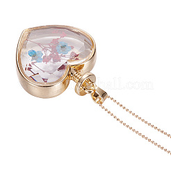 Fashion Dried Flower Alloy Glass Locket Pendant Necklaces&nbsp;NJEW-TA0001-05A