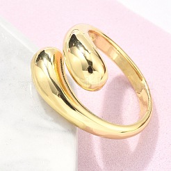 Brass Teardrop Open Cuff Ring for Women&nbsp;RJEW-M148-03G