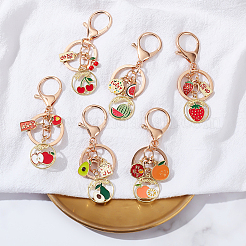 6Pcs 6 Style Fruit Alloy Enamel Pendant Keychain with Lucky Charm&nbsp;KEYC-DR0001-08