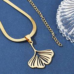 Ginkgo Leaf 201 Stainless Steel Herringbone Chains Pendant Necklaces&nbsp;NJEW-K253-36G