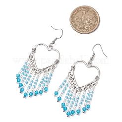 Hollow Heart Alloy & Glass Seed Beads Tassel Chandelier Earrings&nbsp;EJEW-MZ00685-01