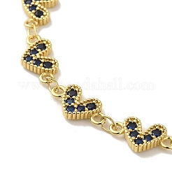 Rack Plating Brass Micro Pave Cubic Zirconia Heart Link Chain Bracelets for Women&nbsp;BJEW-P323-09G-02