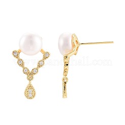 Teardrop Brass Micro Pave Clear Cubic Zirconia Dangle Stud Earrings&nbsp;PEAR-N017-07G