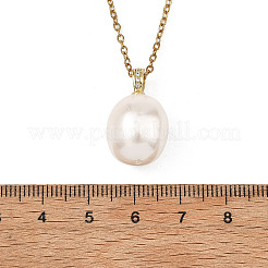 2Pcs 2 Styles Brass & Shell Pearl Oval Pendant 304 Stainless Steel Cable Chain Necklaces for Women&nbsp;NJEW-JN06257