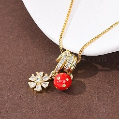 Brass Micro Pave Clear Cubic Zirconia with Enamel Red Pendant Necklaces&nbsp;NJEW-D348-04B-G